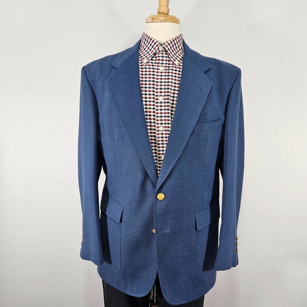 Stafford Men's Sport Coat Blazer Two Button Blue Poly Wool Blend Size 43R